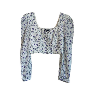 ZARA Floral long sleeve crop top smocked back button front size XS Cottagecore